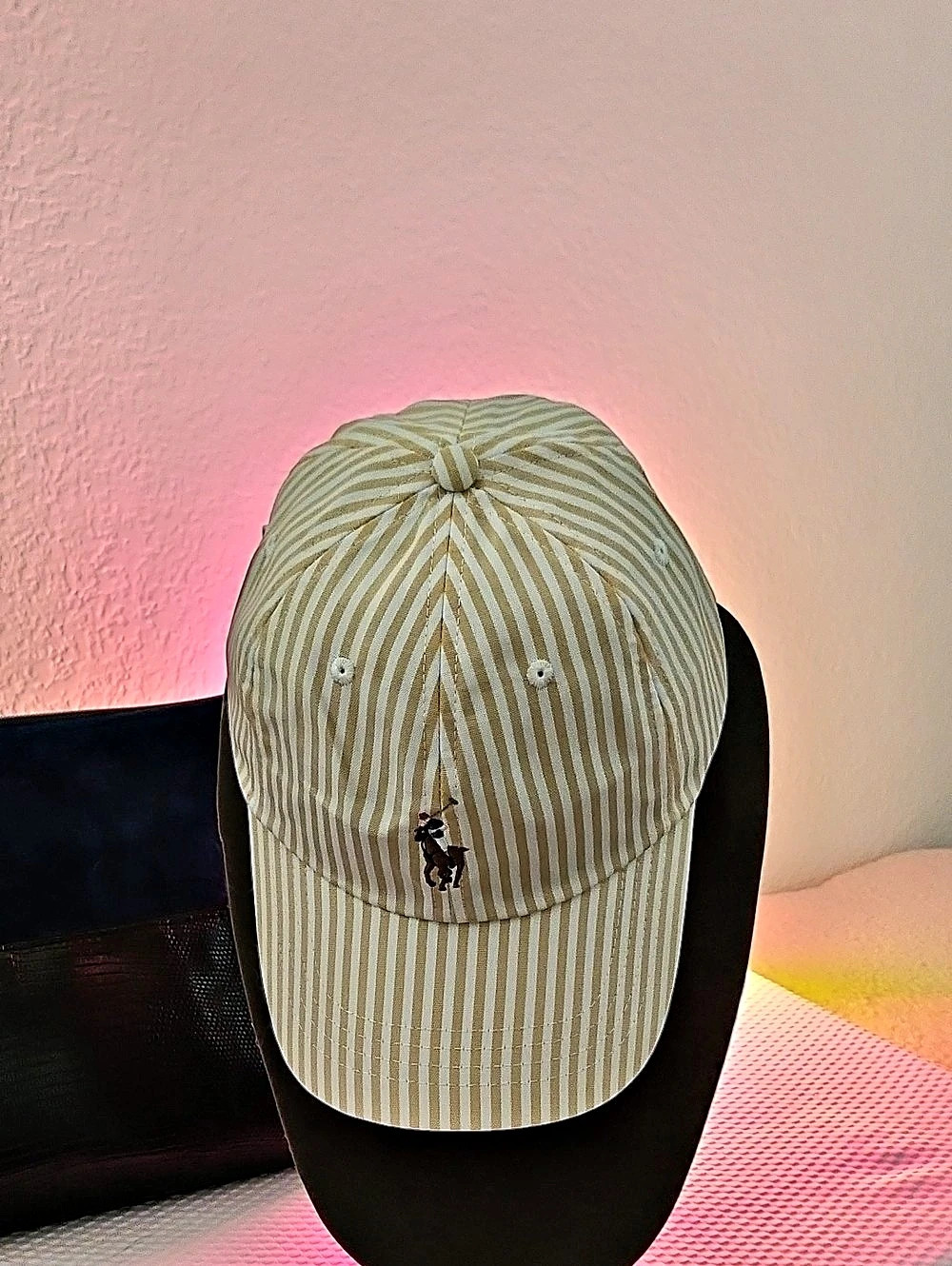 Striped Cotton Chino Baseball Cap Cream